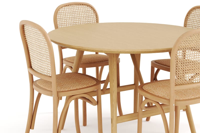 Spisebord Skagana 120 cm  Rundt med 4 Stoler Degors - Natur - Møbler - Bord - Spisegruppe