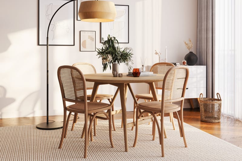 Spisebord Skagana 120 cm  Rundt med 4 Stoler Degors - Natur - Møbler - Bord - Spisegruppe