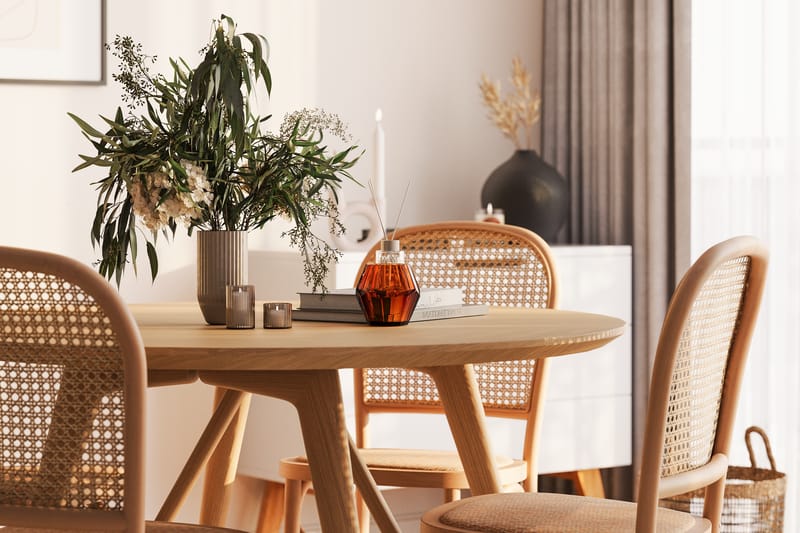 Spisebord Skagana 120 cm  Rundt med 4 Stoler Degors - Natur - Møbler - Bord - Spisegruppe