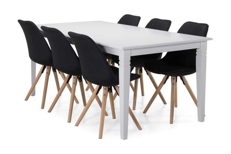 Spisebord Twain med 6 Anton stoler - Hvit|Mørkgrå - Spisegruppe