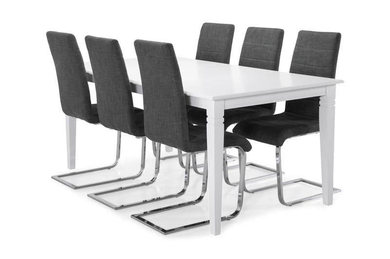 Spisebord Twain med 6 Jack stoler - Hvit|Grå - Spisegruppe