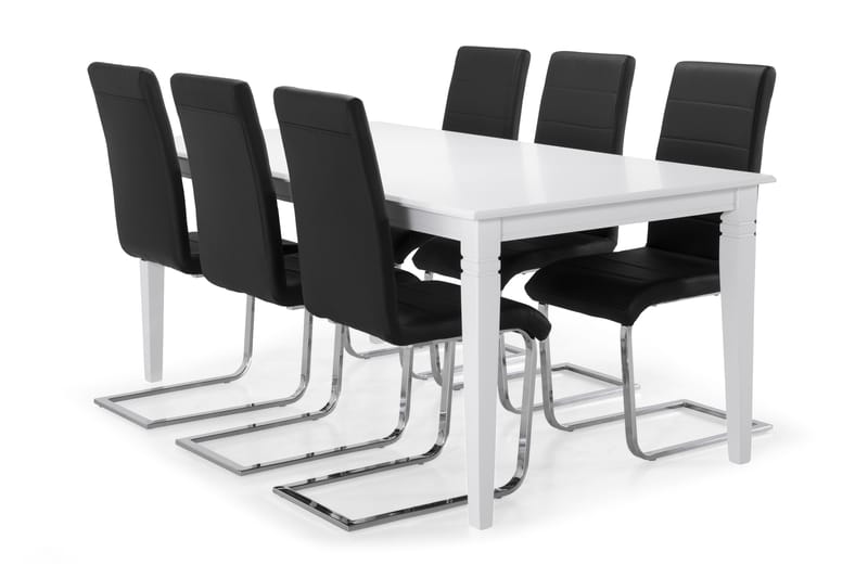 Spisebord Twain med 6 Jack stoler - Hvit|Svart|Krom - Spisegruppe
