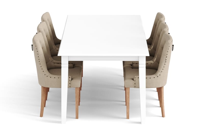 Spisebord Twain med 6 Ophelia stoler - Hvit|Beige - Spisegruppe