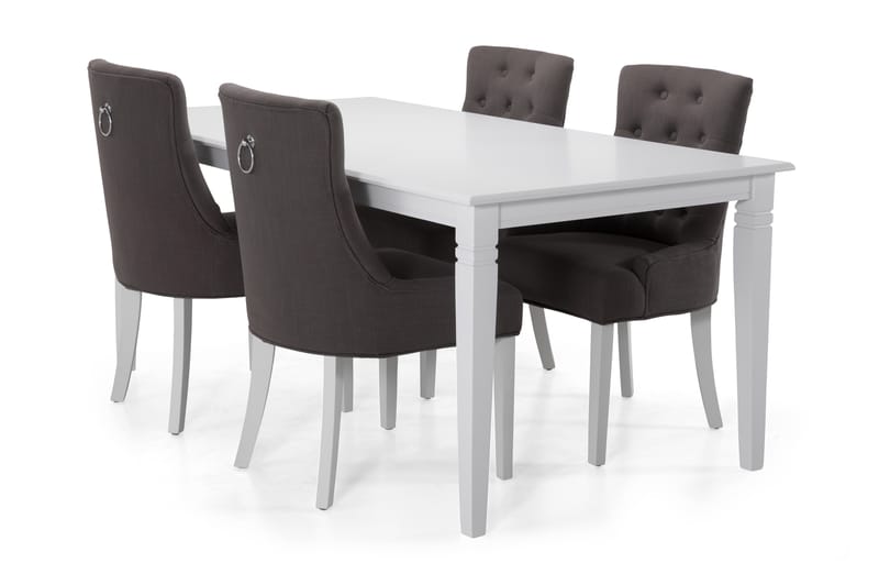 Spisebord Twain med 6 Ophelia stoler - Hvit|Mørkgrå - Spisegruppe