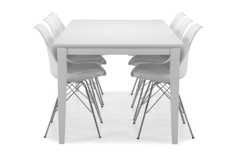 Spisebord Twain med 6 Scale stoler - Hvit|Krom - Spisegruppe