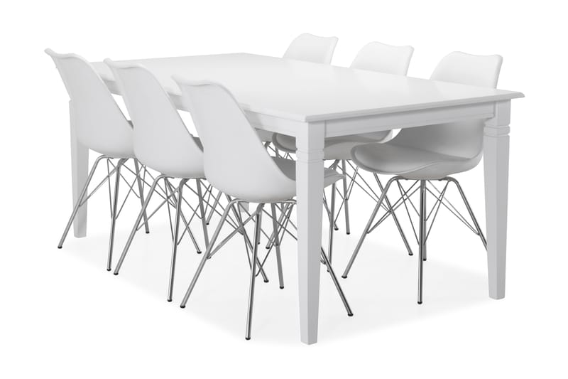 Spisebord Twain med 6 Scale stoler - Hvit|Krom - Spisegruppe