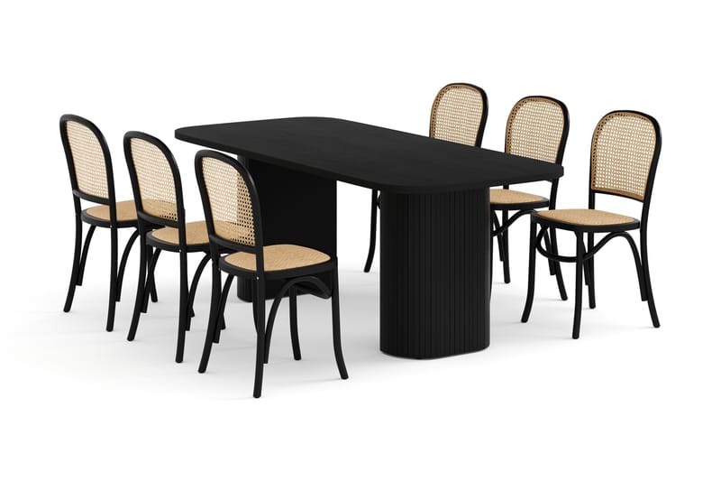 Spisebord Uppveda 200 cm med 6 Spisestoler Degors - Svart - Spisegruppe
