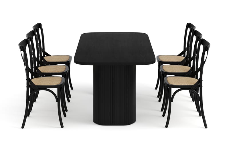 Spisebord Uppveda 200 cm med 6 Spisestoler Prumerland - Svart - Spisegruppe