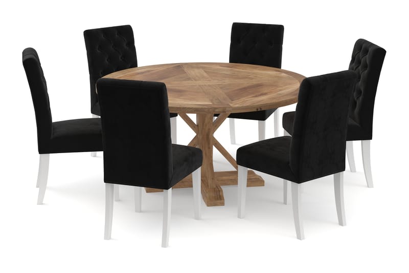 Spisebord Yorkshire 150 cm Rundt m 6 Kjøkkenstoler Emmie Flø - Brun - Spisegruppe