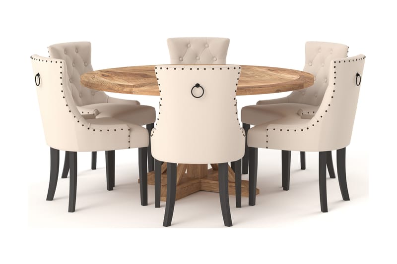 Spisebord Yorkshire 150 cm Rundt med 6 Kjøkkenstoler Ophelia - Brun - Spisegruppe