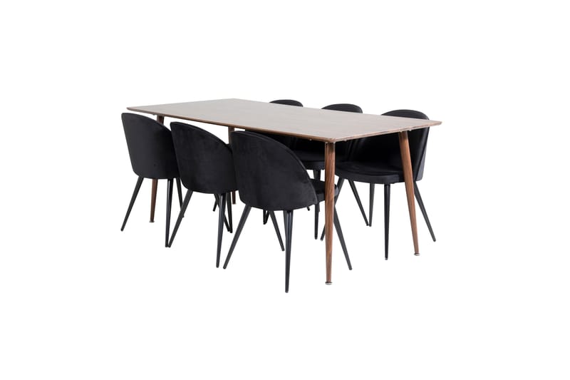 Spisebord Ypas 180 cm med 6 Valerie Kjøkkenstoler Fløyel - Spisegruppe