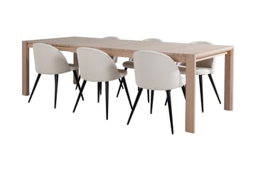 Spisegruppe Algarmejo Forlengningsbar 170cm inkl. 6 Valera S - Hvit/Svart/Beige/Cordfløyel - Møbler - Bord - Spisegruppe
