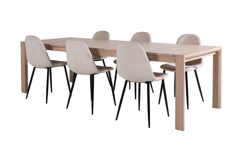 Spisegruppe Algarmejo Forlengningsbar 170cm inkl. 6 Pontus S, Hvit/Svart/Beige