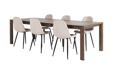 Spisegruppe Algarmejo Forlengningsbar 170cm inkl. 6 Pontus S - Brun/Svart/Beige - Møbler - Bord - Spisegruppe