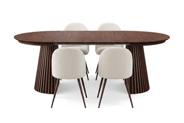 Spisegruppe Bark Peyra 120-220 cm Valnøtt Hvit bouclé/Metallben Valnøtt - Møbler - Bord - Spisegruppe