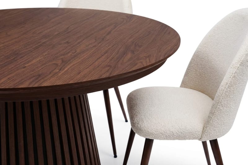 Spisegruppe Bark Peyra 120-220 cm Valnøtt Hvit bouclé/Metallben Valnøtt - Møbler - Bord - Spisegruppe