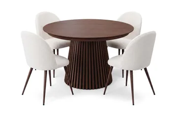 Spisegruppe Bark Peyra 120-220 cm Valnøtt Hvit bouclé/Metallben Valnøtt - Møbler - Bord - Spisegruppe