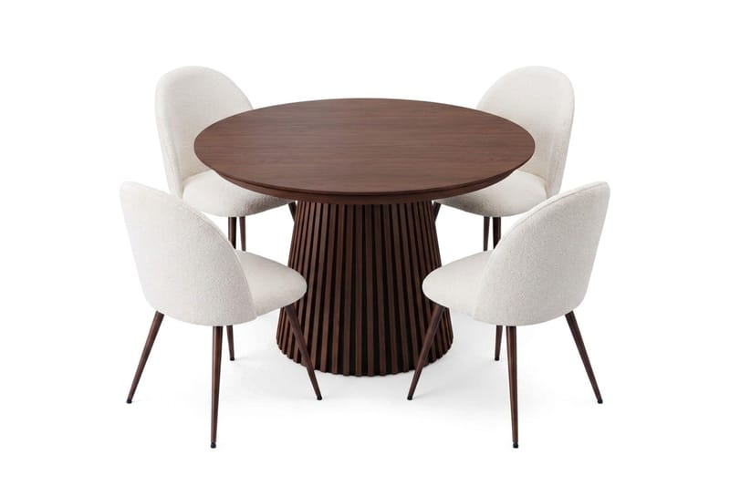Spisegruppe Bark Peyra 120-220 cm Valnøtt Hvit bouclé/Metallben Valnøtt - Møbler - Bord - Spisegruppe