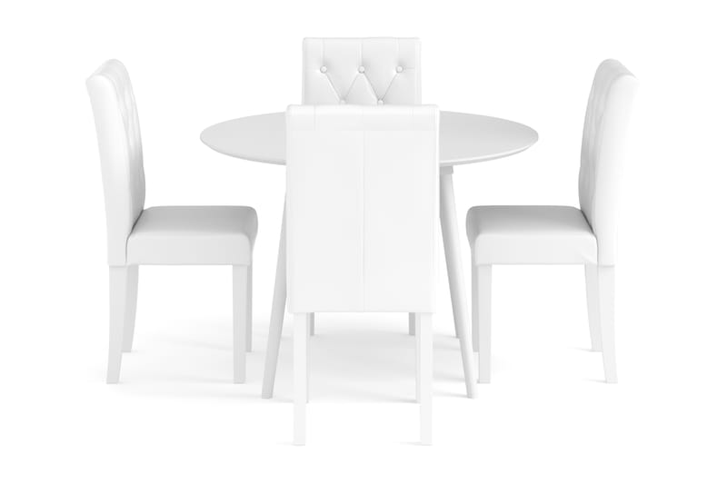 Spisegruppe Carcea 106 cm Rund inkl. 4 Brunnevik Stoler - Hvit - Møbler - Bord - Spisegruppe