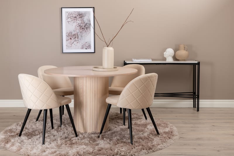 Spisegruppe Cinaba 100 cm Rund inkl. 4 Vomeli Stoler - Beige/Svart - Spisegruppe