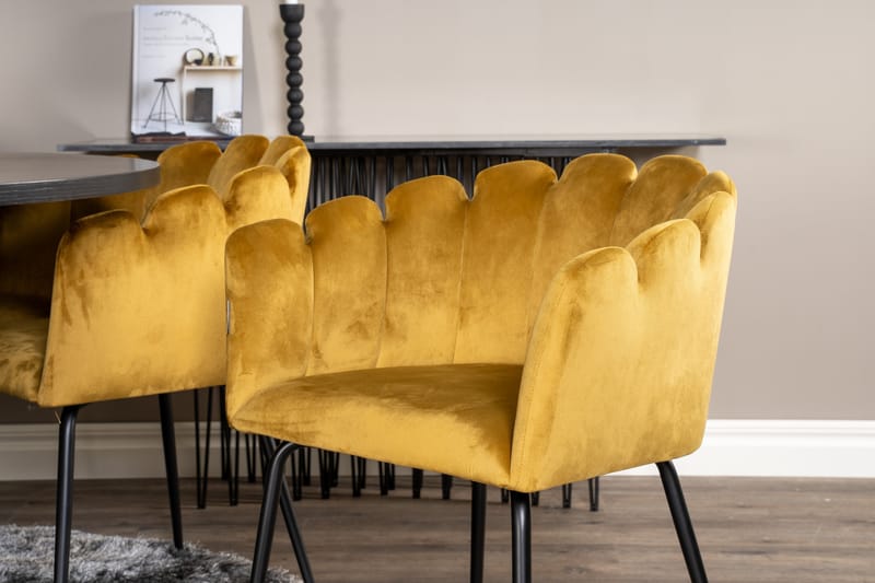 Spisegruppe Copenhagen med 6 Limhamn Spisestoler Gul - Furniture Fashion - Spisegruppe