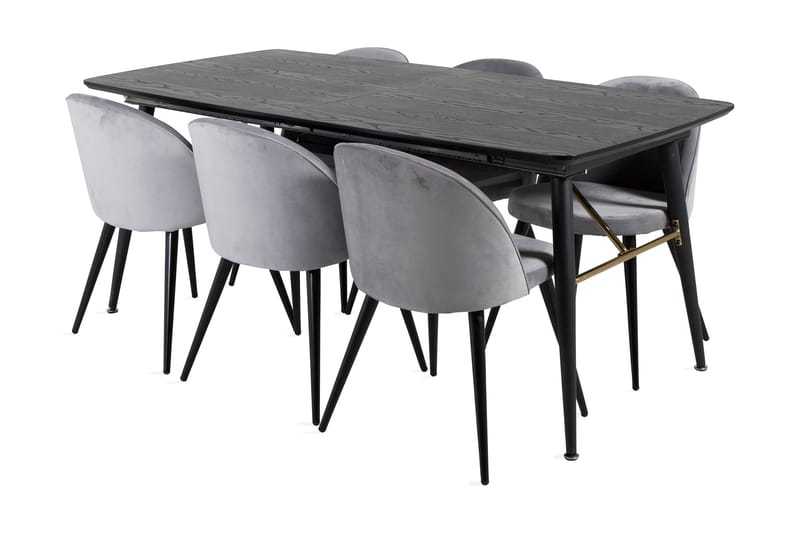 Spisegruppe Deniall Forlengningsbar 180 cm inkl. 6 Luisa Sto, Svart/Lysegrå