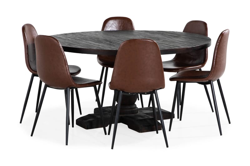 Spisegruppe Dijon Rund 150 cm inkl. 6 Spisestoler - Brun - Møbler - Bord - Spisegruppe
