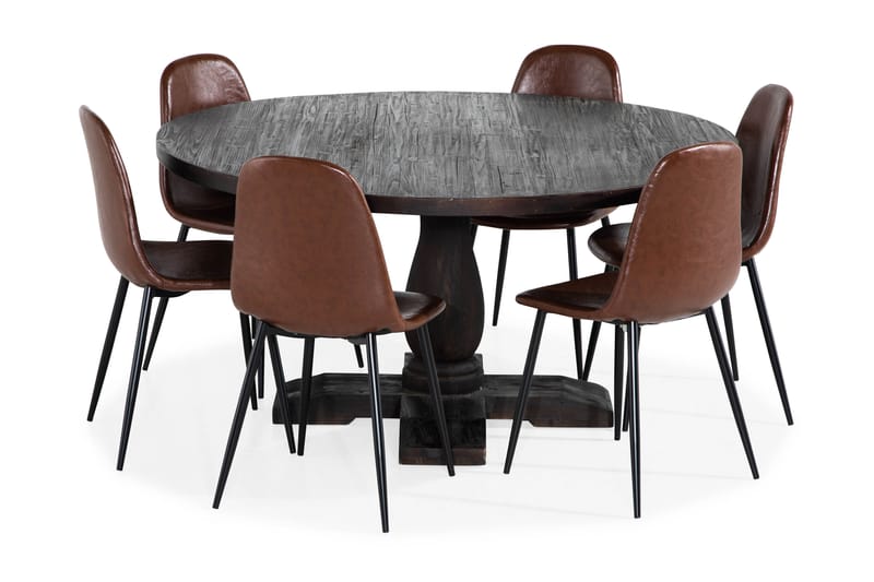 Spisegruppe Dijon Rund 150 cm inkl. 6 Spisestoler - Brun - Møbler - Bord - Spisegruppe