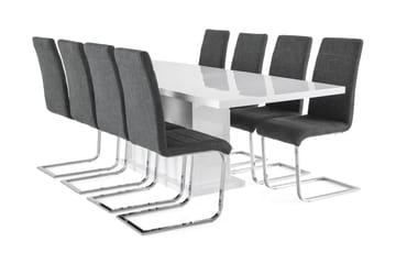 Spisegruppe Griffith Forlengningsbar 200 cm med 8 Jack Stole - Hvit|Grå|Krom - Møbler - Bord - Spisegruppe