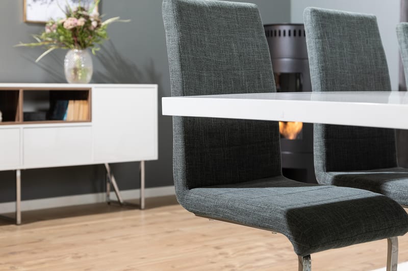 Spisegruppe Griffith Forlengningsbar 200 cm med 8 Jack Stole - Hvit|Grå|Krom - Møbler - Bord - Spisegruppe