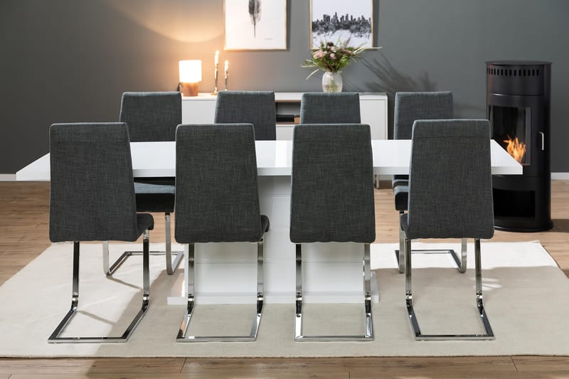 Spisegruppe Griffith Forlengningsbar 200 cm med 8 Jack Stole - Hvit|Grå|Krom - Møbler - Bord - Spisegruppe