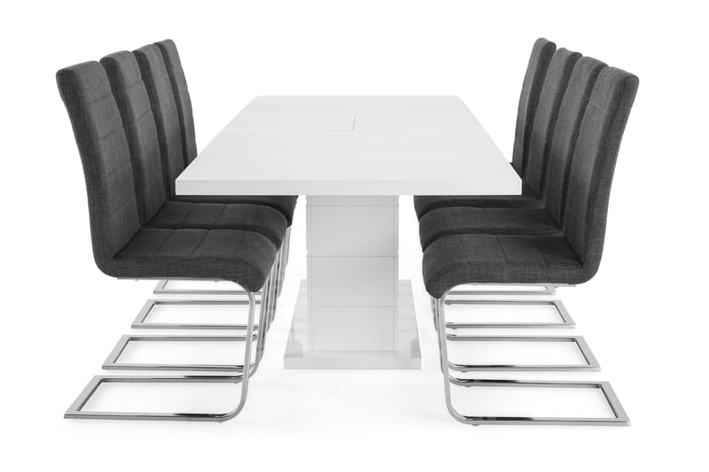 Spisegruppe Griffith Forlengningsbar 200 cm med 8 Jack Stole - Hvit|Grå|Krom - Møbler - Bord - Spisegruppe
