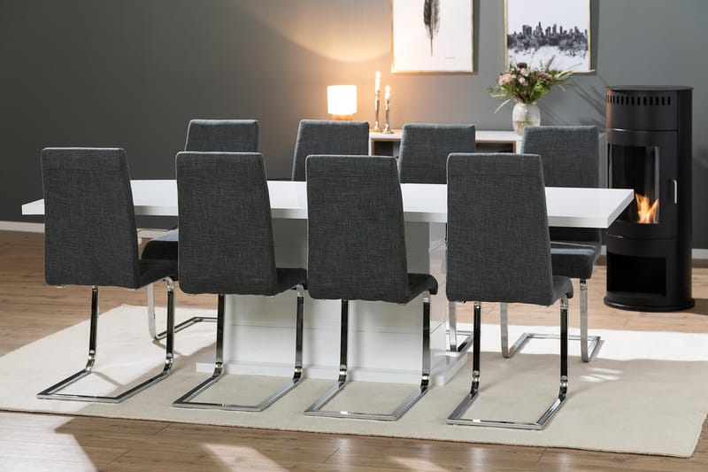 Spisegruppe Griffith Forlengningsbar 200 cm med 8 Jack Stole - Hvit|Grå|Krom - Møbler - Bord - Spisegruppe