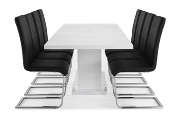Spisegruppe Griffith Forlengningsbar 200 cm og 8 Jack Stoler - Hvit|Svart PU|Krom - Møbler - Bord - Spisegruppe