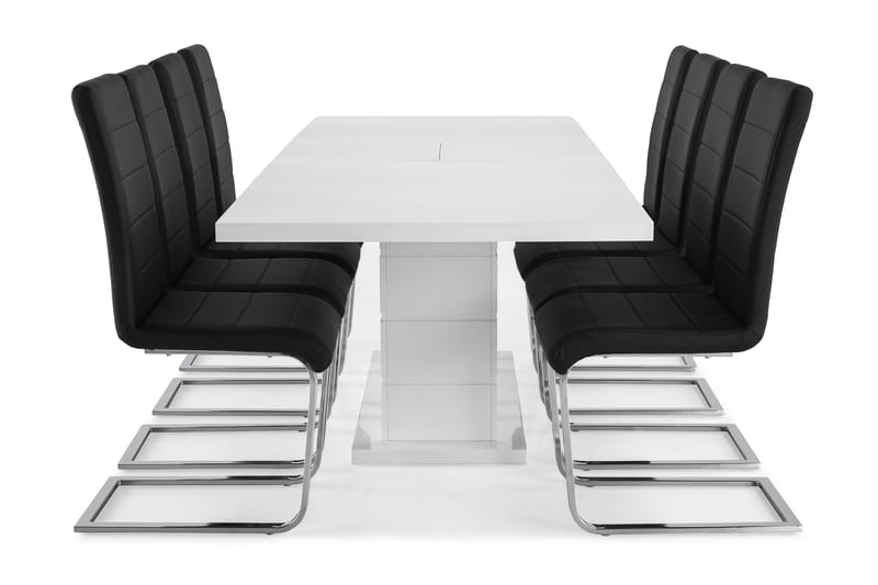 Spisegruppe Griffith Forlengningsbar 200 cm og 8 Jack Stoler - Hvit|Svart PU|Krom - Møbler - Bord - Spisegruppe