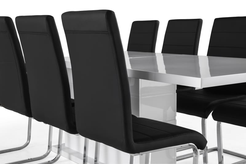 Spisegruppe Griffith Forlengningsbar 200 cm og 8 Jack Stoler - Hvit|Svart PU|Krom - Møbler - Bord - Spisegruppe