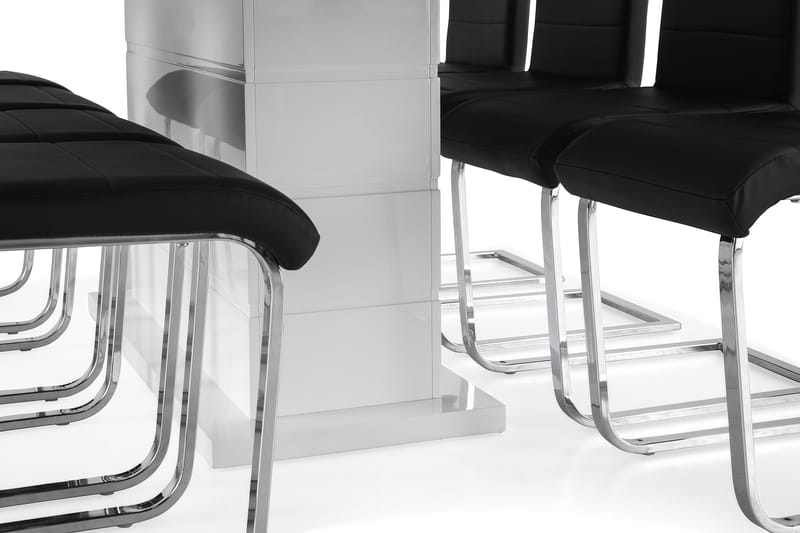 Spisegruppe Griffith Forlengningsbar 200 cm og 8 Jack Stoler - Hvit|Svart PU|Krom - Møbler - Bord - Spisegruppe