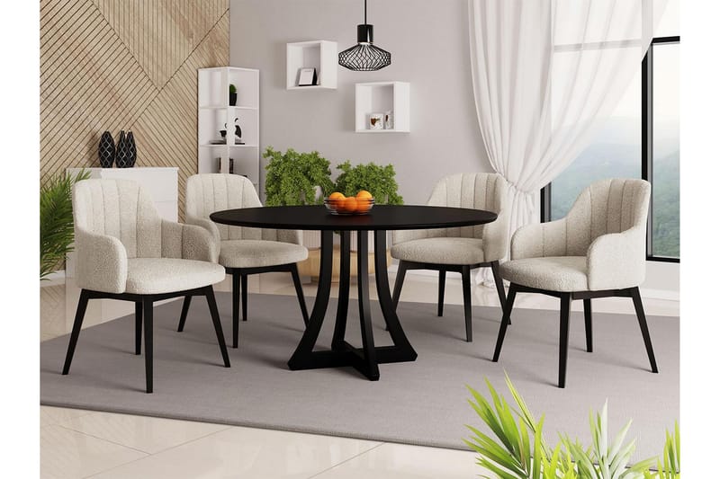 Spisegruppe Habit Rund Beige|Hvit|Svart - Møbler - Bord - Spisegruppe