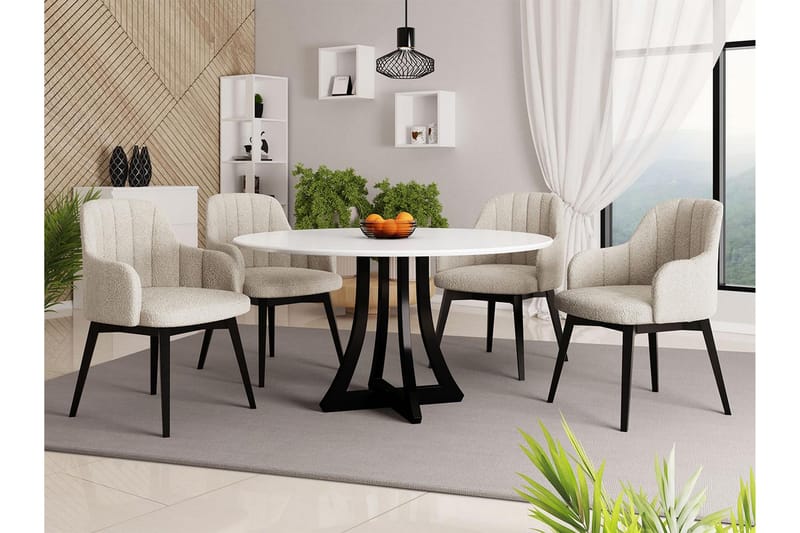 Spisegruppe Habit Rund Beige|Hvit|Svart - Møbler - Bord - Spisegruppe