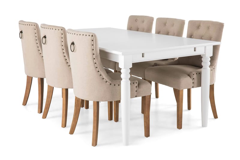 Spisegruppe Hampton 190 cm Hvit/Beige - 6 Ophelia Stoler Vintage - Møbler - Bord - Spisegruppe
