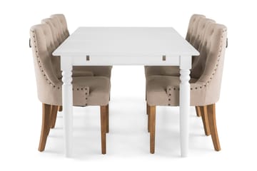 Spisegruppe Hampton 190 cm Hvit/Beige - 6 Ophelia Stoler Vintage - Møbler - Bord - Spisegruppe