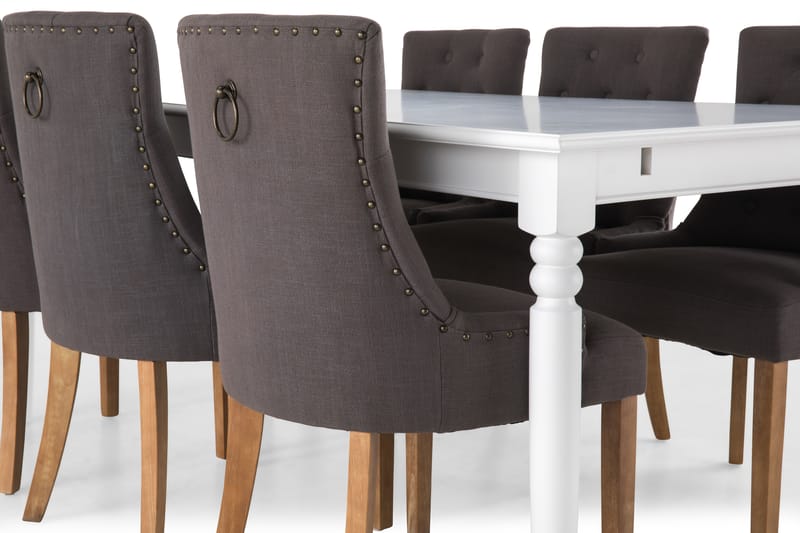 Spisegruppe Hampton 190 cm Hvit/Grå - 6 Ophelia Stoler Vintage - Møbler - Bord - Spisegruppe