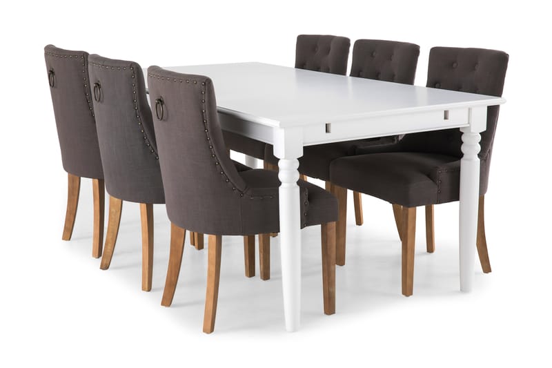 Spisegruppe Hampton 190 cm Hvit/Grå - 6 Ophelia Stoler Vintage - Møbler - Bord - Spisegruppe