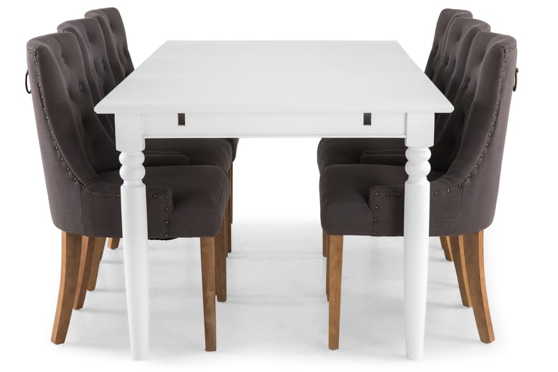 Spisegruppe Hampton 190 cm Hvit/Grå - 6 Ophelia Stoler Vintage - Møbler - Bord - Spisegruppe