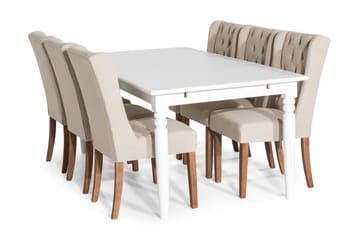 Spisegruppe Hampton 190 cm med 6 Isolde Stol - Vintage Alm|Beige - Møbler - Bord - Spisegruppe