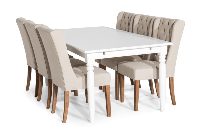 Spisegruppe Hampton 190 cm med 6 Isolde Stol - Vintage Alm|Beige - Møbler - Bord - Spisegruppe