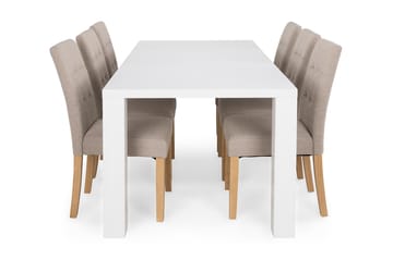 Spisegruppe Jack Hvit - Med 6 Leo Stoler Beige|Eikeben - Møbler - Bord - Spisegruppe