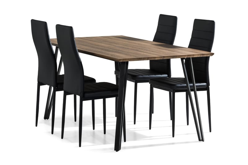 Spisegruppe Jaunita 160 cm med 4 Fred Stol - Brun|Svart - Møbler - Bord - Spisegruppe