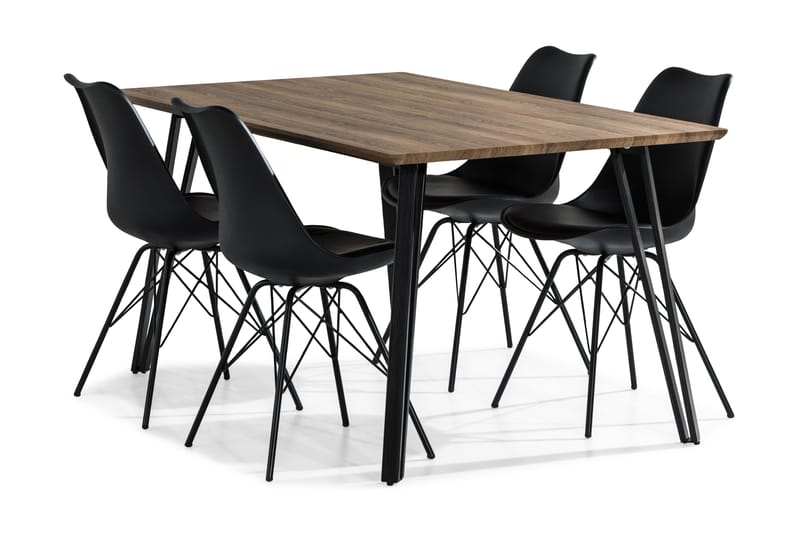 Spisegruppe Jaunita 160 cm med 4 Scale Stol - Brun|Svart - Møbler - Bord - Spisegruppe