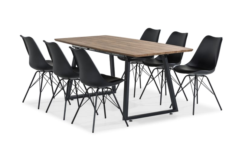Spisegruppe Jaunita Forlengningsbar 140 cm med 6 Scale Stol - Brun|Svart - Møbler - Bord - Spisegruppe